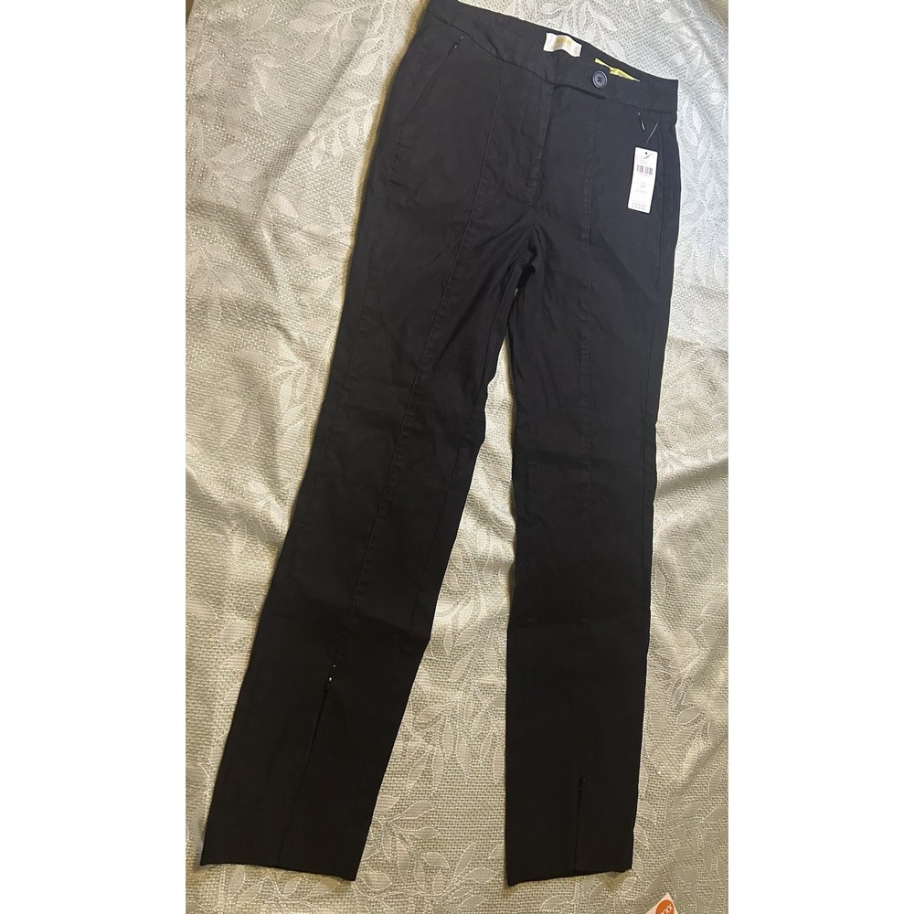 Maeve Anthropologie Black High Rise Straight Leg Split Hem Pants‎ 4P Petite NWT